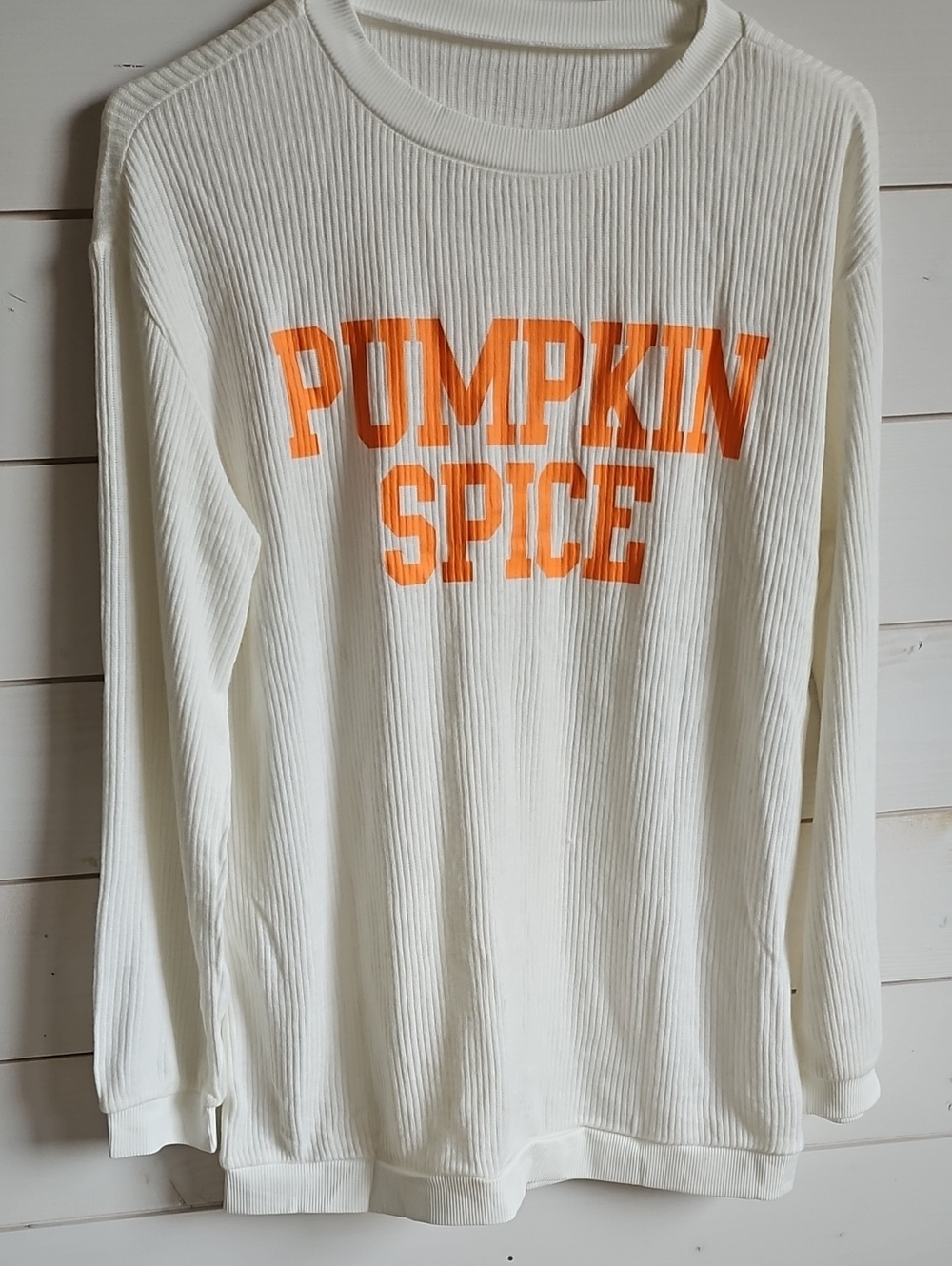 Pumpkin Spice White Ribbed Long Sleeve Tee